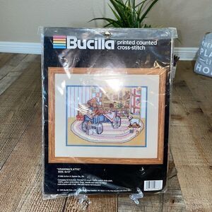 Bucilla Grandma's Attic Printed Cross Stitch Kit 1989 #40378  9” X 12” New.